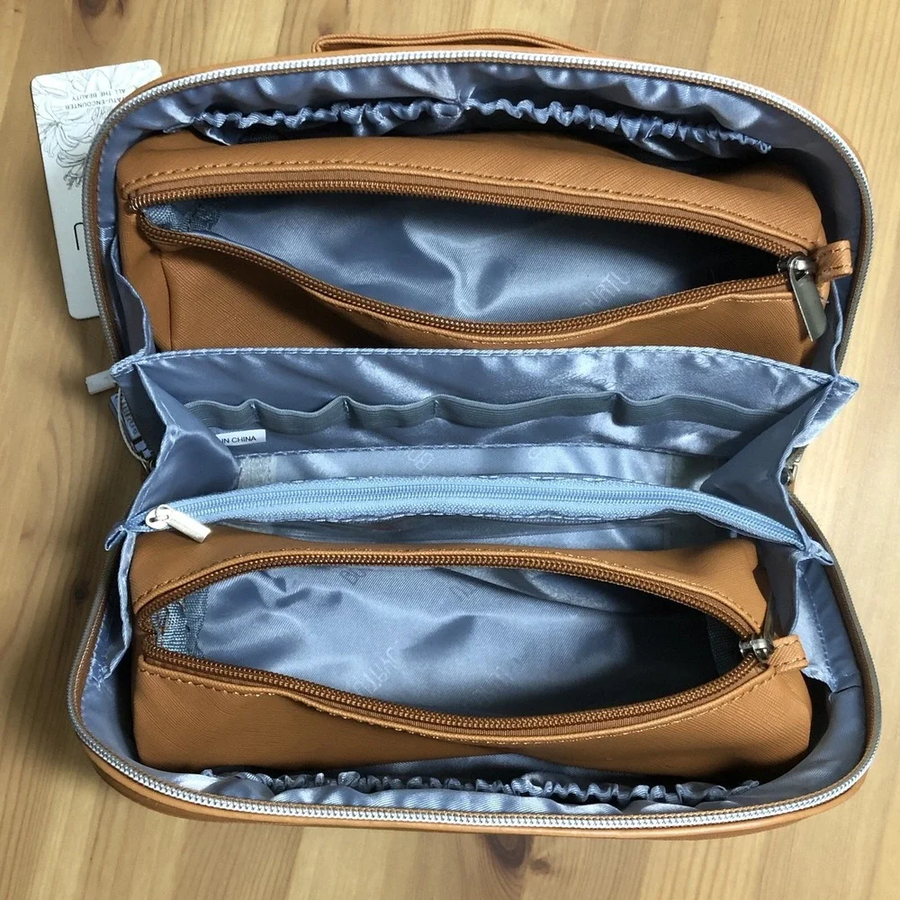 BOYATU Cosmetic Travel Makeup Toiletry Tote Bag Set of 3 Brown Waterproof